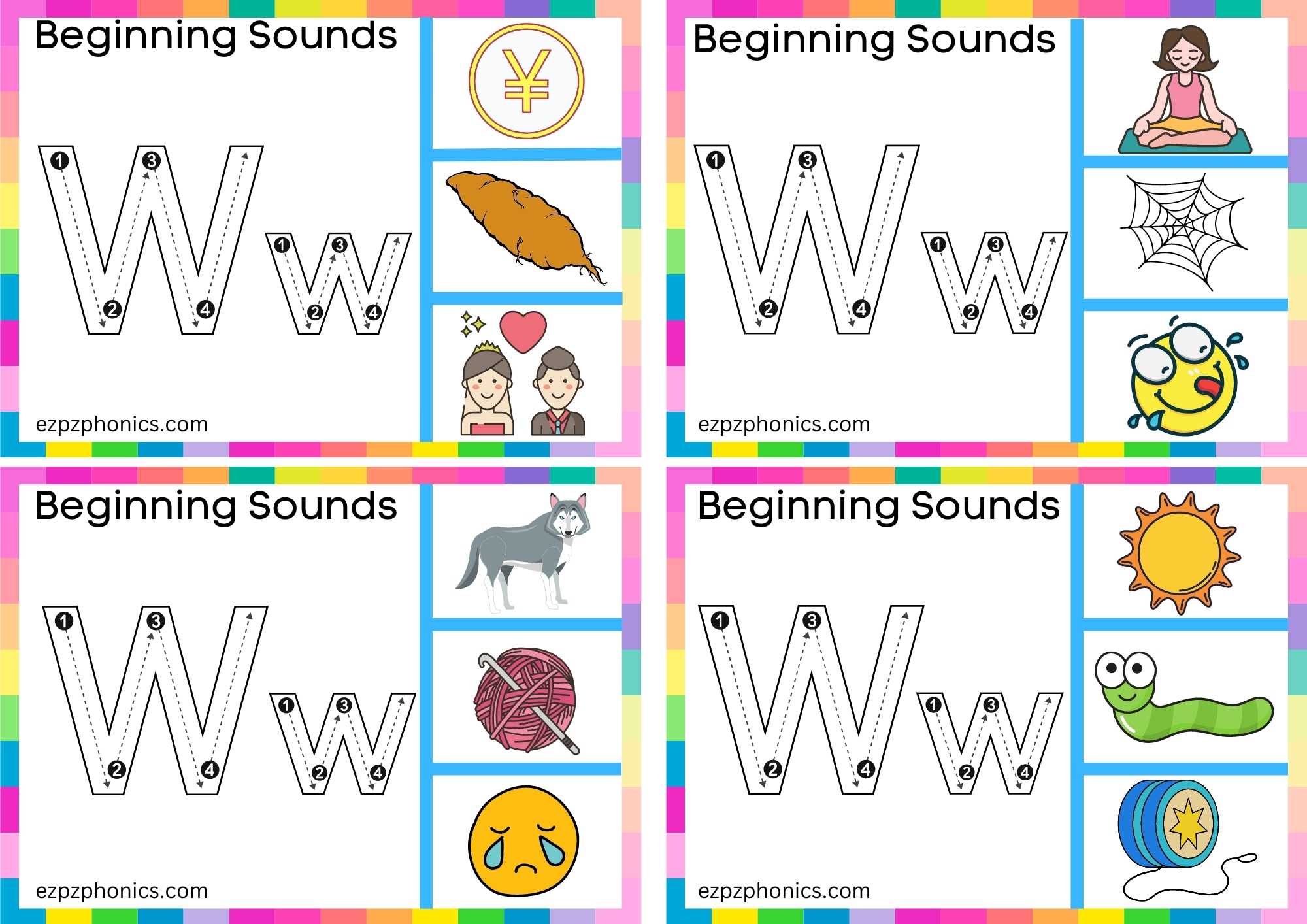 1 W Beginning Sound Clip Cards